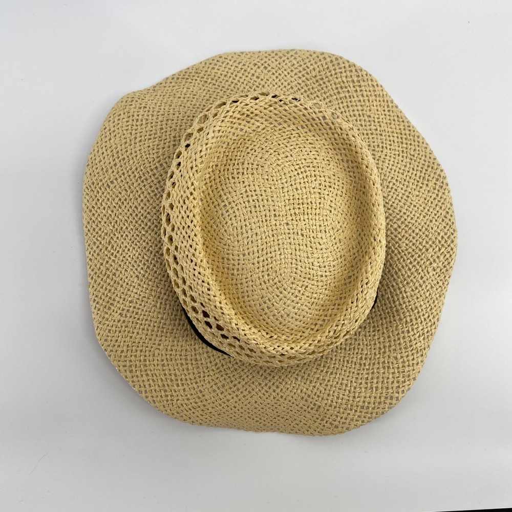 Greg Norman for Tasso Elba Straw Sun Hat Tan Black Band Shark Logo OSFA - Picture 3 of 6